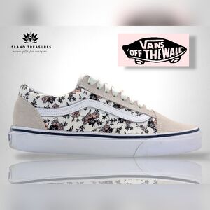 Vans Old Skool Sz 9 Rare Floral Pattern & Calf Suede Sneakers Glitter Shoelaces